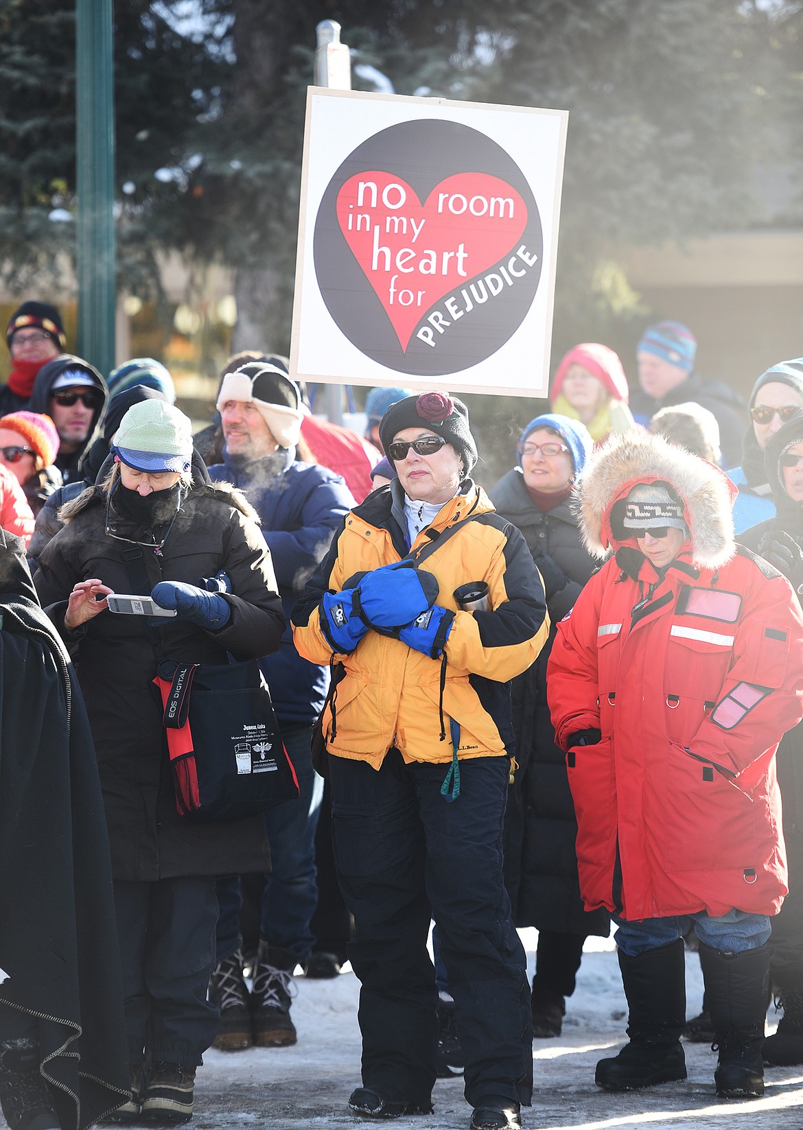 A CROWD of hundreds gathered in downtown Whitefish for the Love Not Hate event at Depot Park on Saturday, Jan. 7. (Brenda Ahearn/Daily Inter Lake)