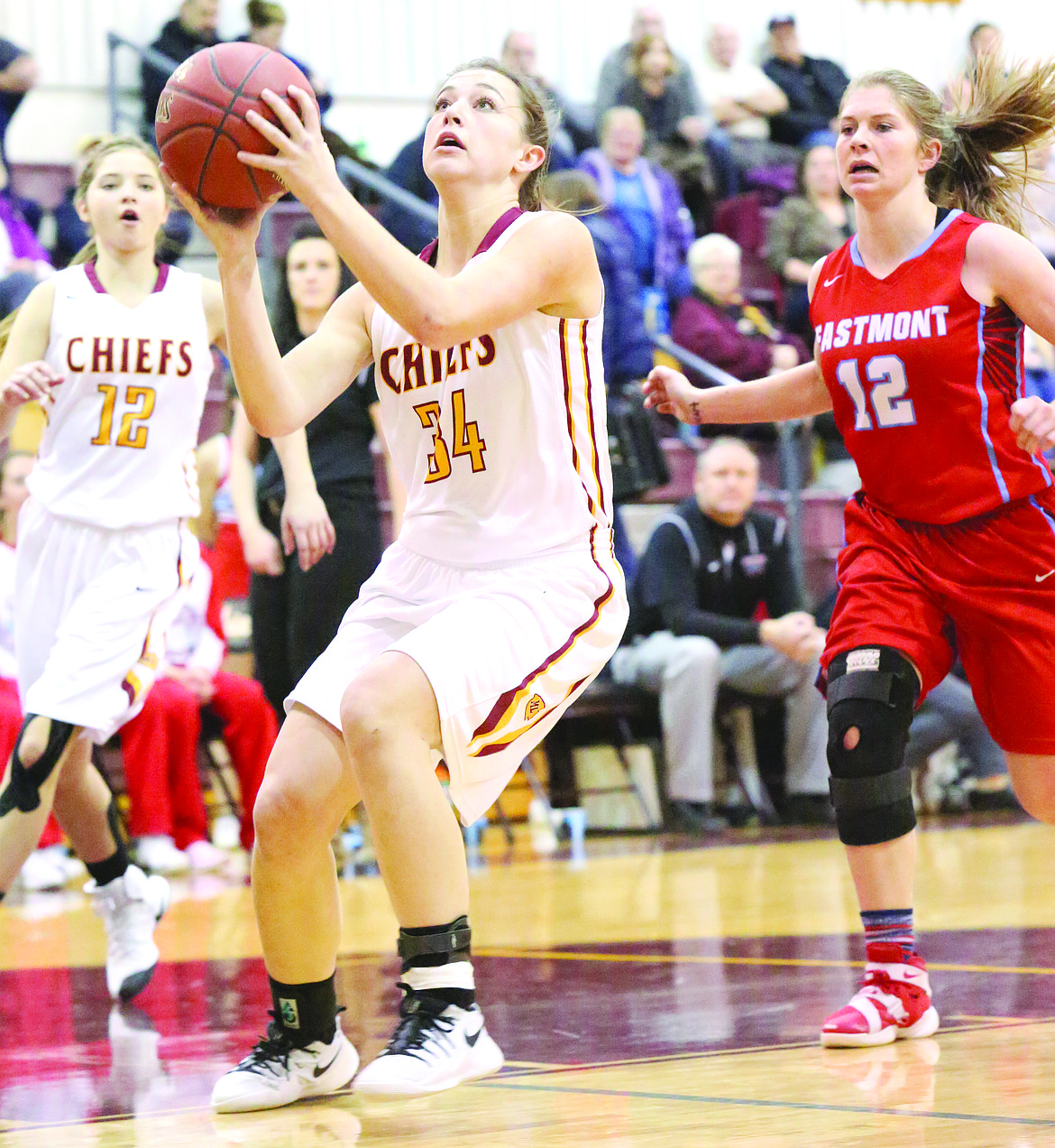 Connor Vanderweyst/Columbia Basin Herald
Moses Lake's Alexya Sandmann gathers for a lay-up against Eastmont.