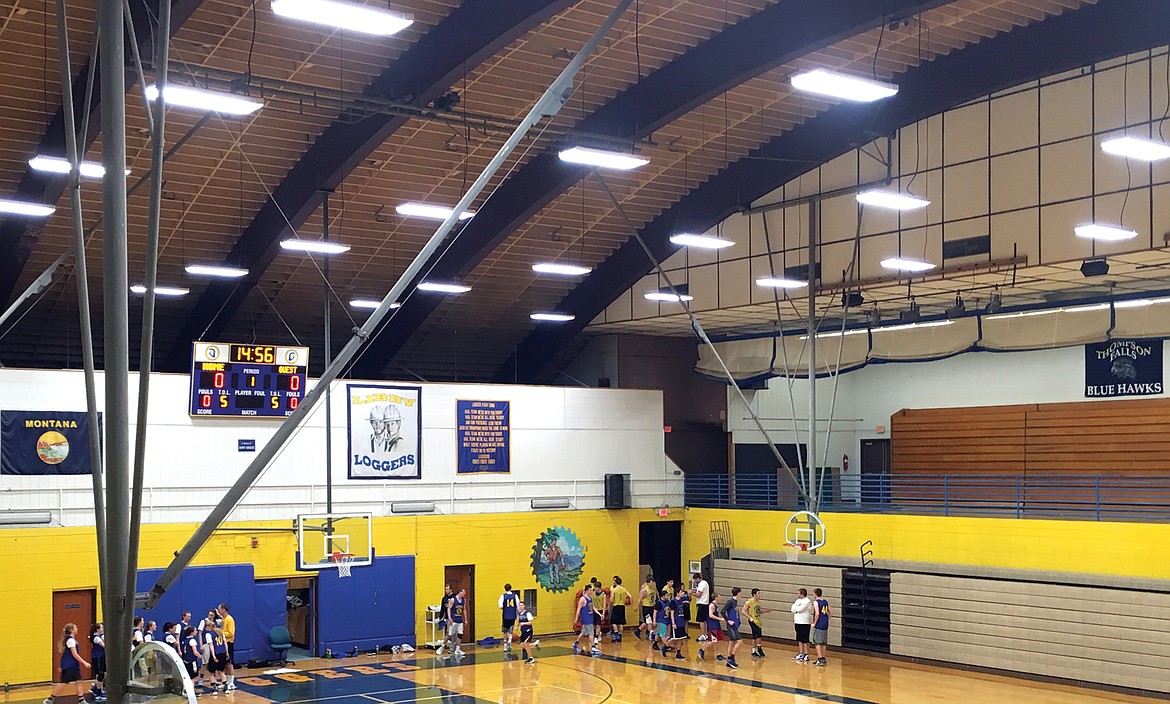 The new lights in the Libby High School gymnasium on Wednesday during the Loggers&#146; basketball practice. (Bethany Rolfson/TWN)