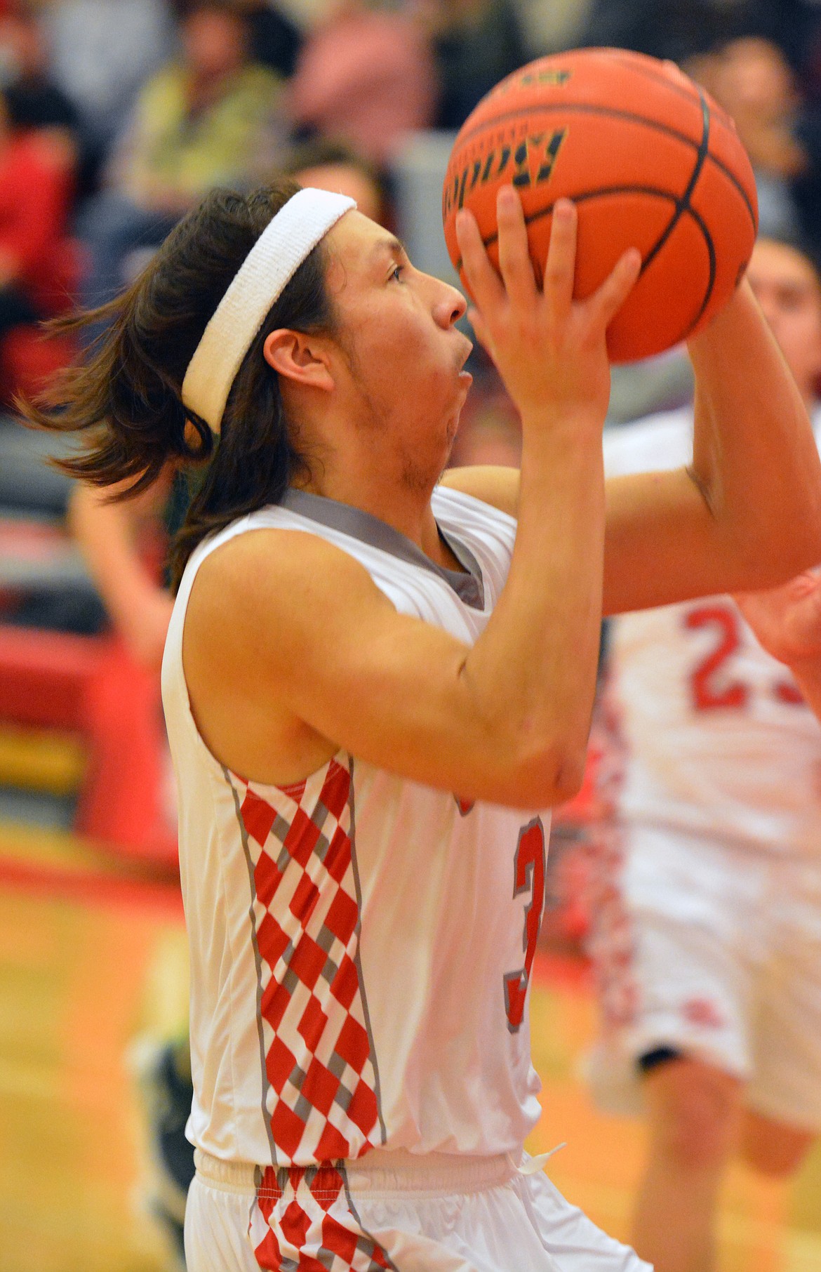 ARLEE WARRIORS Guard Will Mesteth looks to drive the lane in a recent game against St. Regis. (Jason Blasco/Lake County Leader)