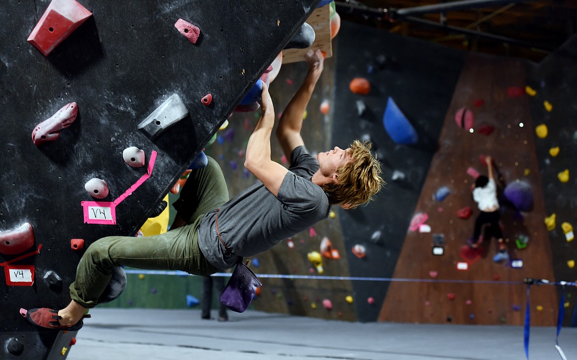 Jack Herford, 22, has been climbing for 9 years. Originally from Flagstaff, Arizona he is in the Flathead Valley for an extended visit an is a member at RockFish Climbing and Fitness in Whitefish.(Brenda Ahearn/Daily Inter Lake)
