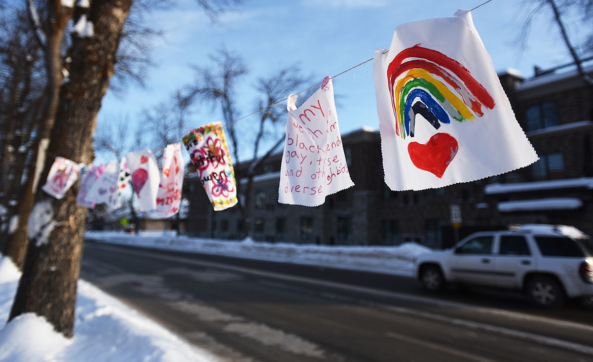 Flags celebrating diversity hung along Second Avenue in downtown Whitefish on Monday.