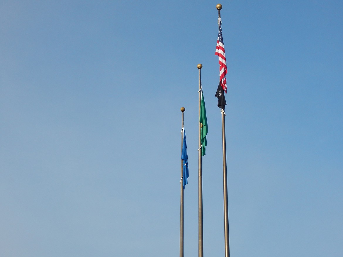 Rebecca White/Columbia Basin HeraldBeside the American and Washington state flag flies the Seahawks 12 flag. It will remain up until the end of the season.