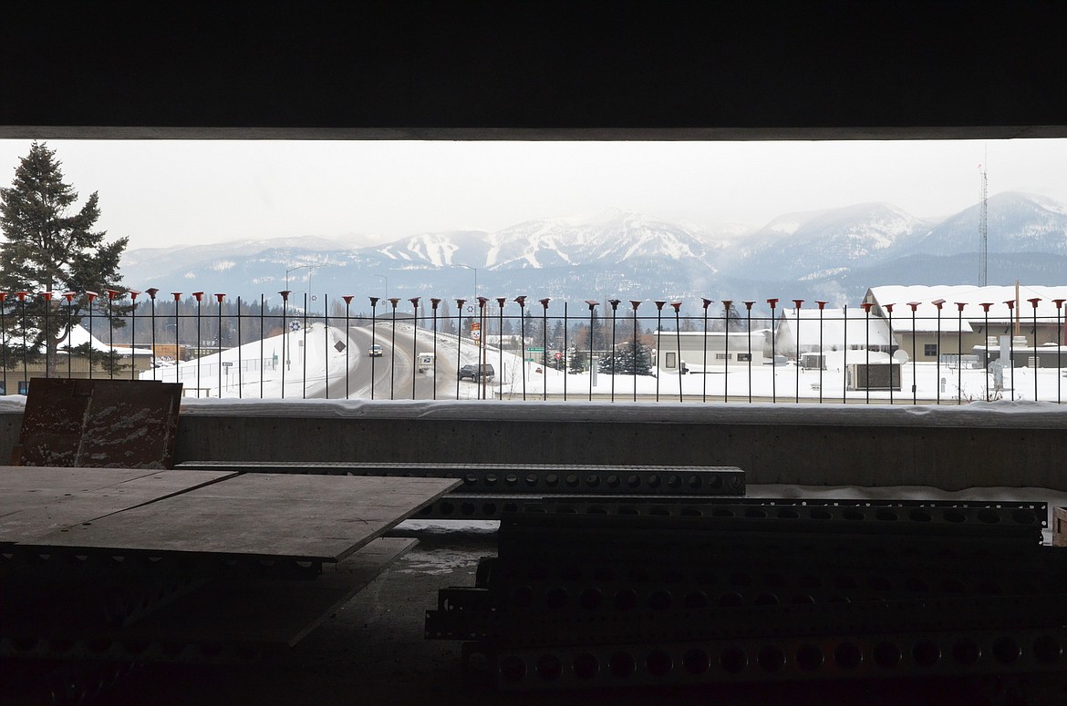 The view looking north to Big Mountain from the city&#146;s new parking garage downtown. The parking garage and the new City Hall are expected to be completed this spring.  (Heidi Desch / Whitefish Pilot)