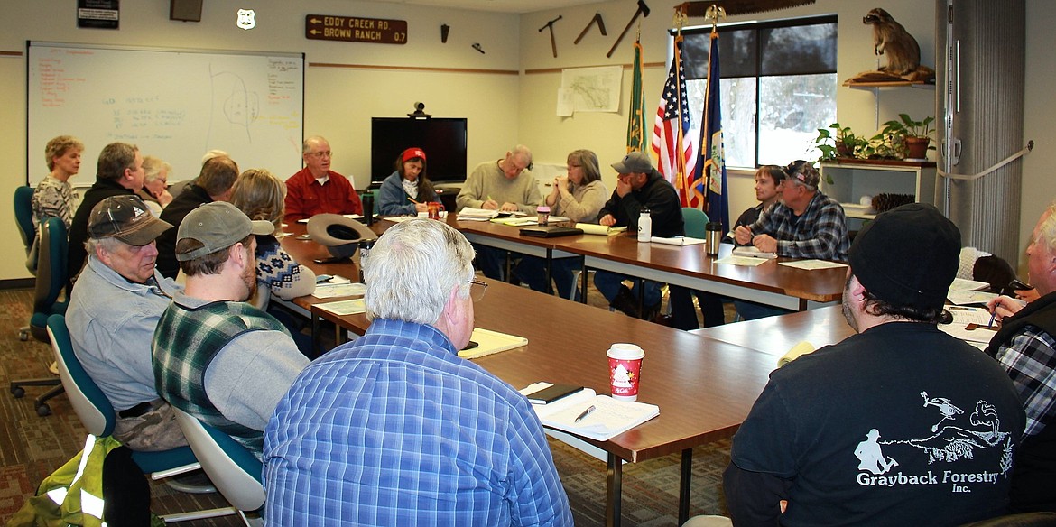 Representatives from the USDA, Forest Service, DNRC, local businesses, and county government all came to the table during a Mineral County Resource Coalition meeting on Jan. 3 to discuss timber issues and the county&#146;s economy. (Kathleen Woodford/Mineral Independent)