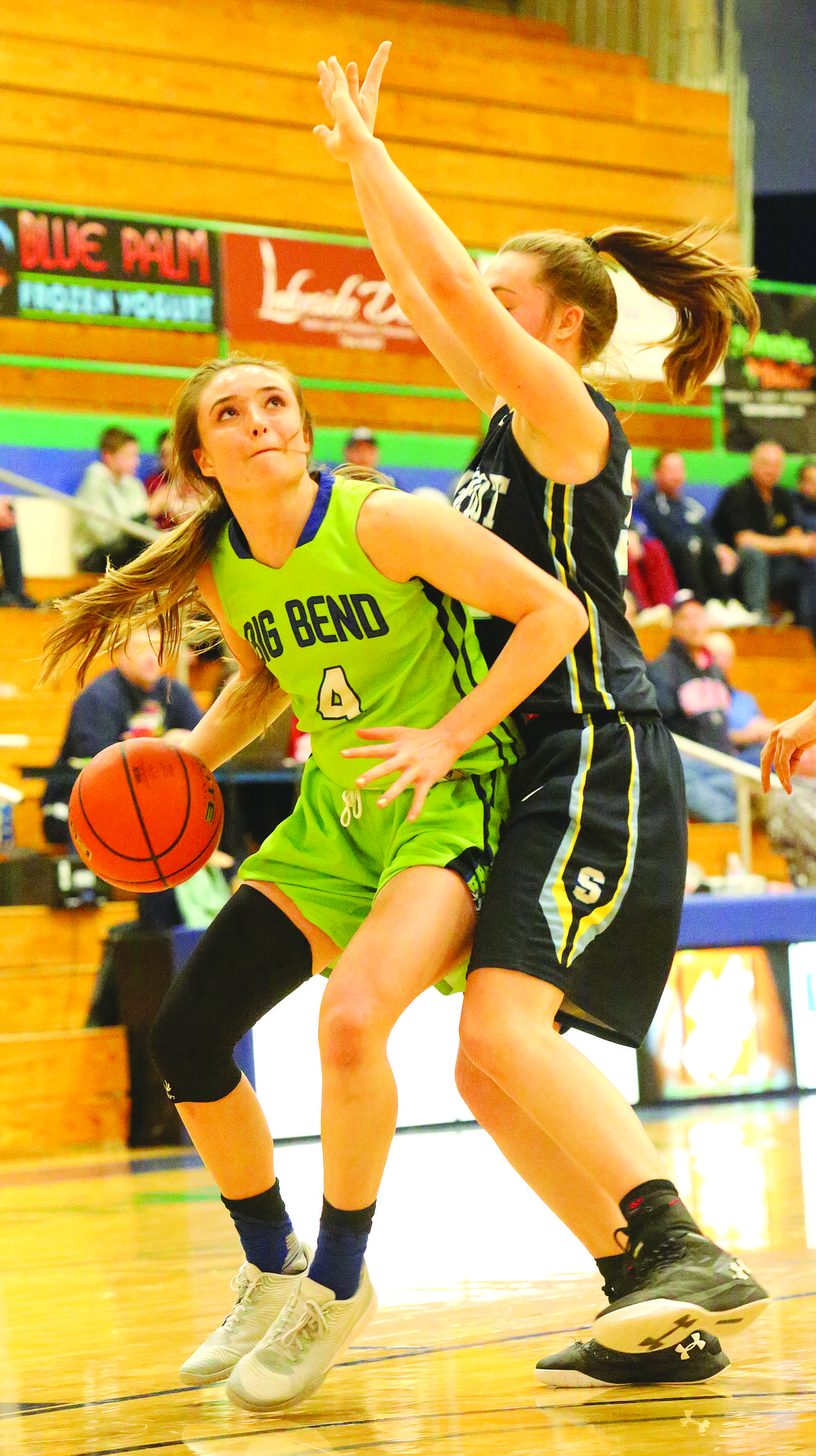 Connor Vanderweyst/Columbia Basin Herald
Big Bend&#146;s Haily Garrity looks for space against Spokane.