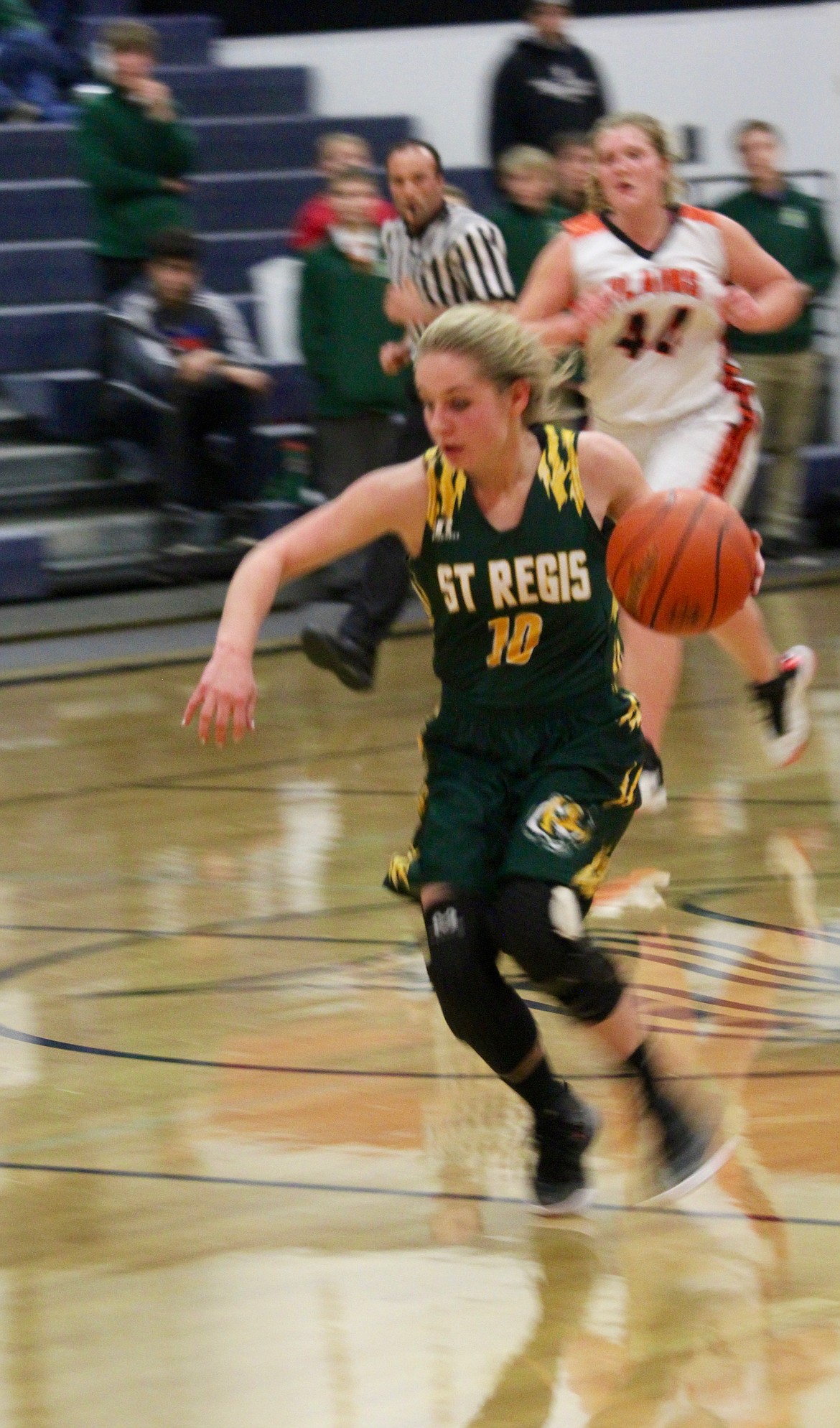 Senior Madison Hill had a game high of 26 points against Plains during St. Regis&#146; Jan. 5 basketball matchup. St. Regis lost 45-43. (Douglas Wilks/Valley Press).