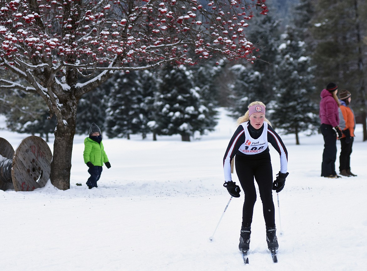 Hattie Larson on the final stretch of the 3K skate race during the Glacier Glide on Sunday.