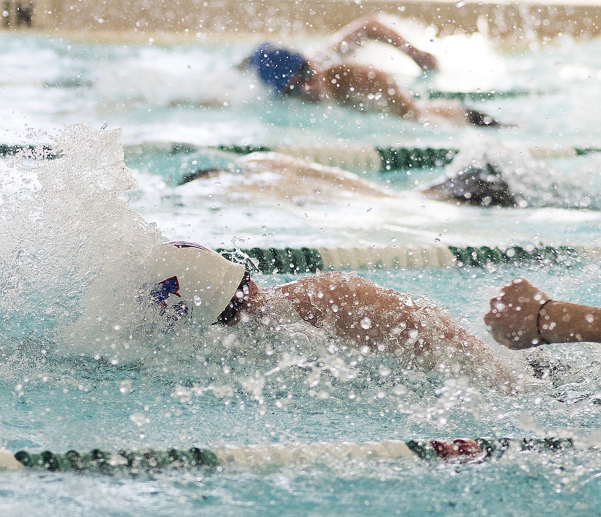 Colton Babcock leads the pack in the 50 meter race.