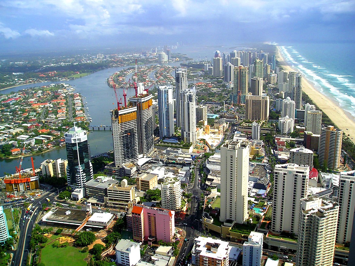 WIKIMEDIA COMMONS
Some Australian cities In Queensland like Gold Coast, shown here are laced with canals where Bull Sharks often lurk.