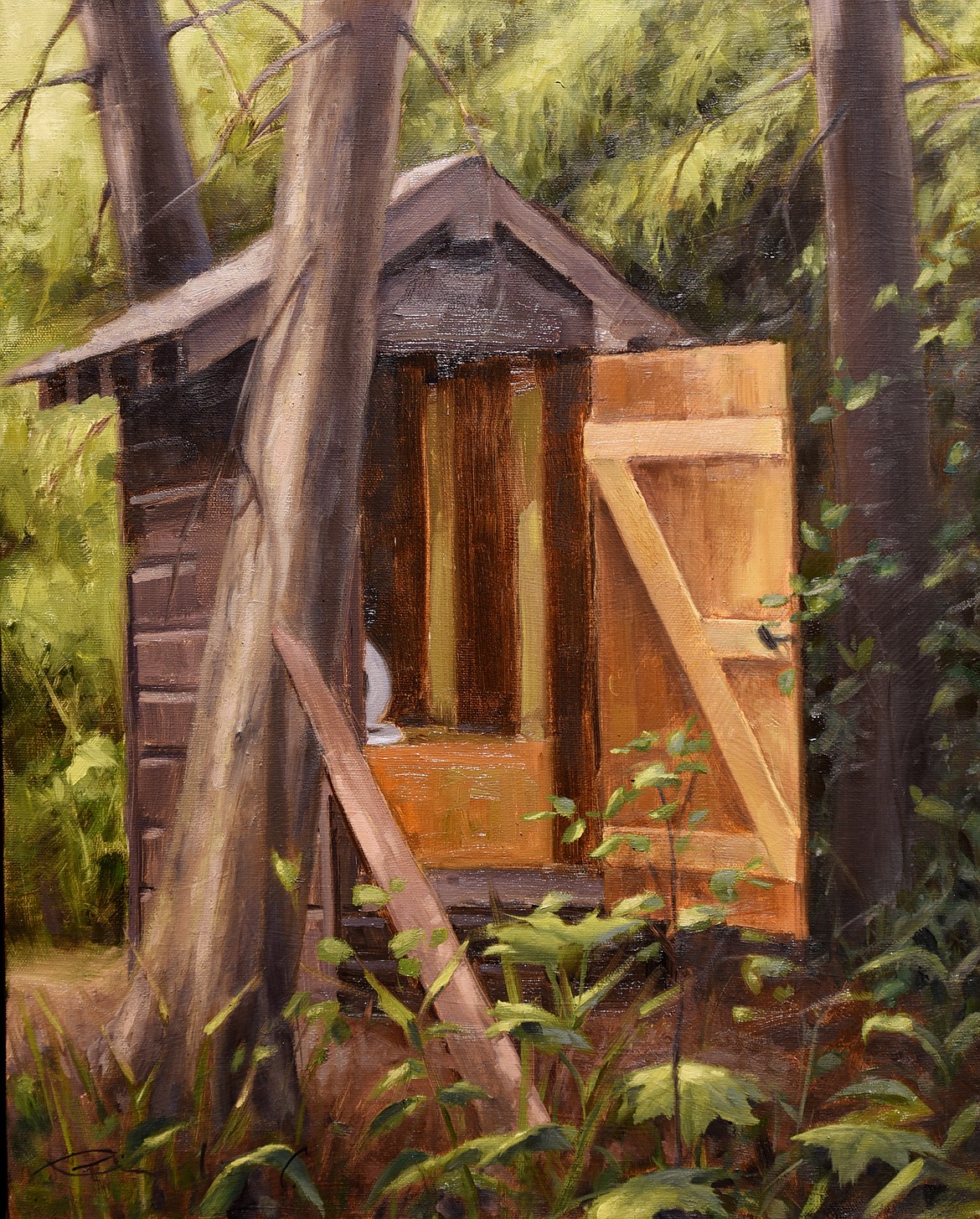 THIS PAINTING is part of the reality of their Artist-Wilderness Connection experience: the outhouse, by Richie Carter. (Brenda Ahearn/This Week in the Flathead)