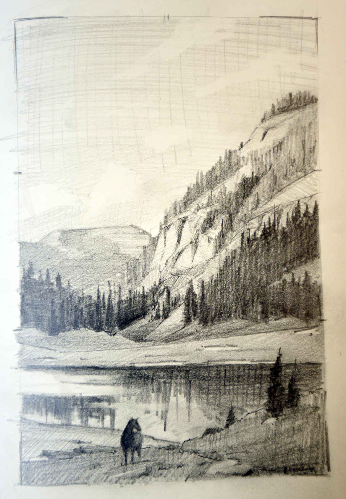 A SKETCH of what would eventually become an oil paning, both done by Richie Carter. The sketchbook and painting are on display at the Hockaday Museum of Art in Kalispell. (Brenda Ahearn/This Week in the Flathead)