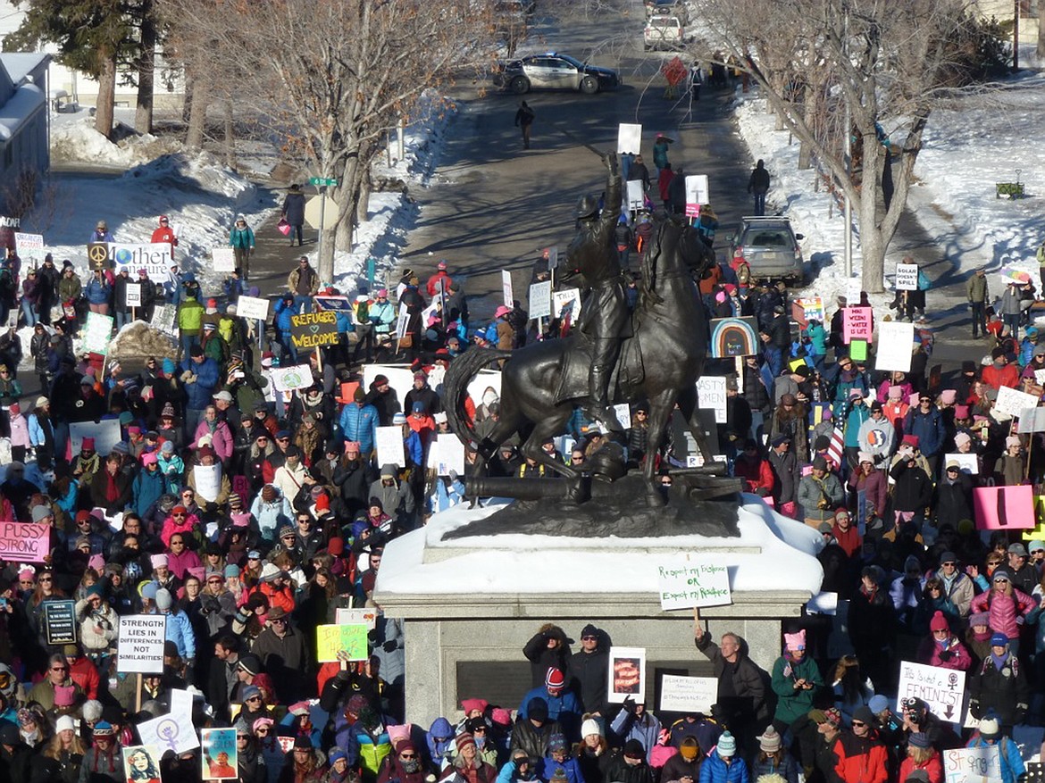 People gather at the Capitol in Helena on Saturday, Jan. 21, at the  Women's March on Montana. Organizers estimated that about 10,000 people attended the demonstration, held in conjunction with the nationwide Women's March on Washington. (Photo courtesy of Leslie Van Stavern Millar)