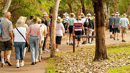 Fotolia via AP
Seniors enjoy the company of others on a walking path.