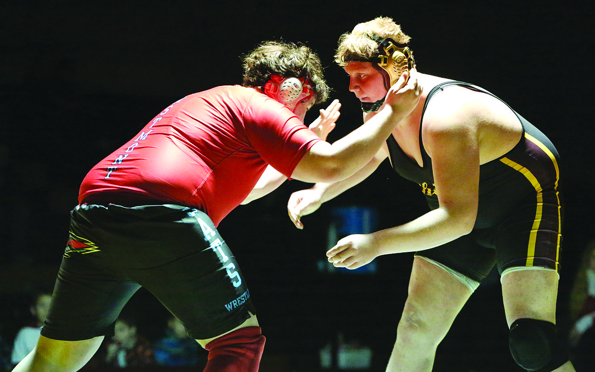 Connor Vanderweyst/Columbia Basin Herald
Moses Lake&#146;s Chandler Fluaitt (right) looks for a shot against Jared Penfold.