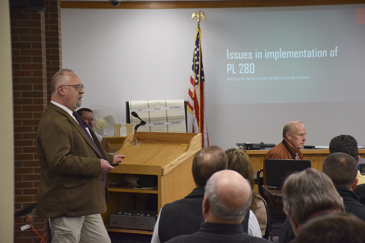 LAKE COUNTY Attorney Steve Eschenbacher discusses the impacts of Public Law 280 at a public hearing on Jan. 11. (Photos by Brett Berntsen/Lake County Leader)