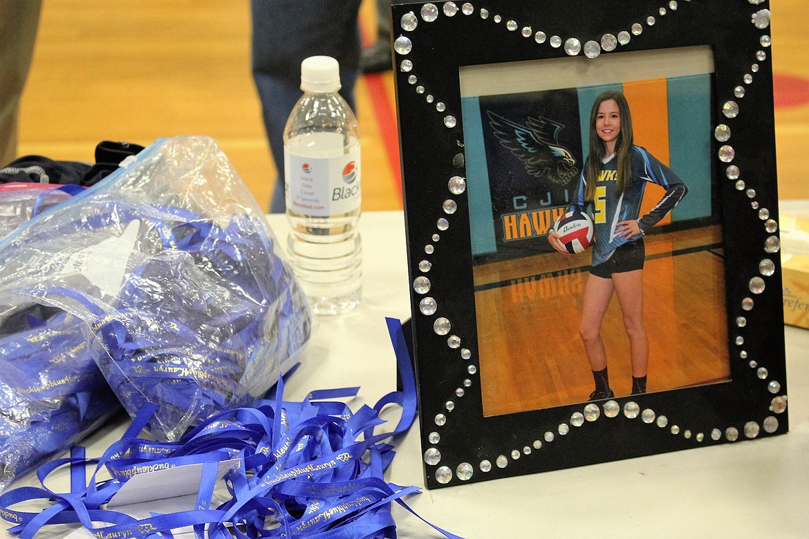 As part of the seatbelt awareness presentation, Pat Goldhahn had memorabilia from his daughter, Lauryn, who was killed in a truck accident last year. (Kathleen Woodford/Mineral Independent)