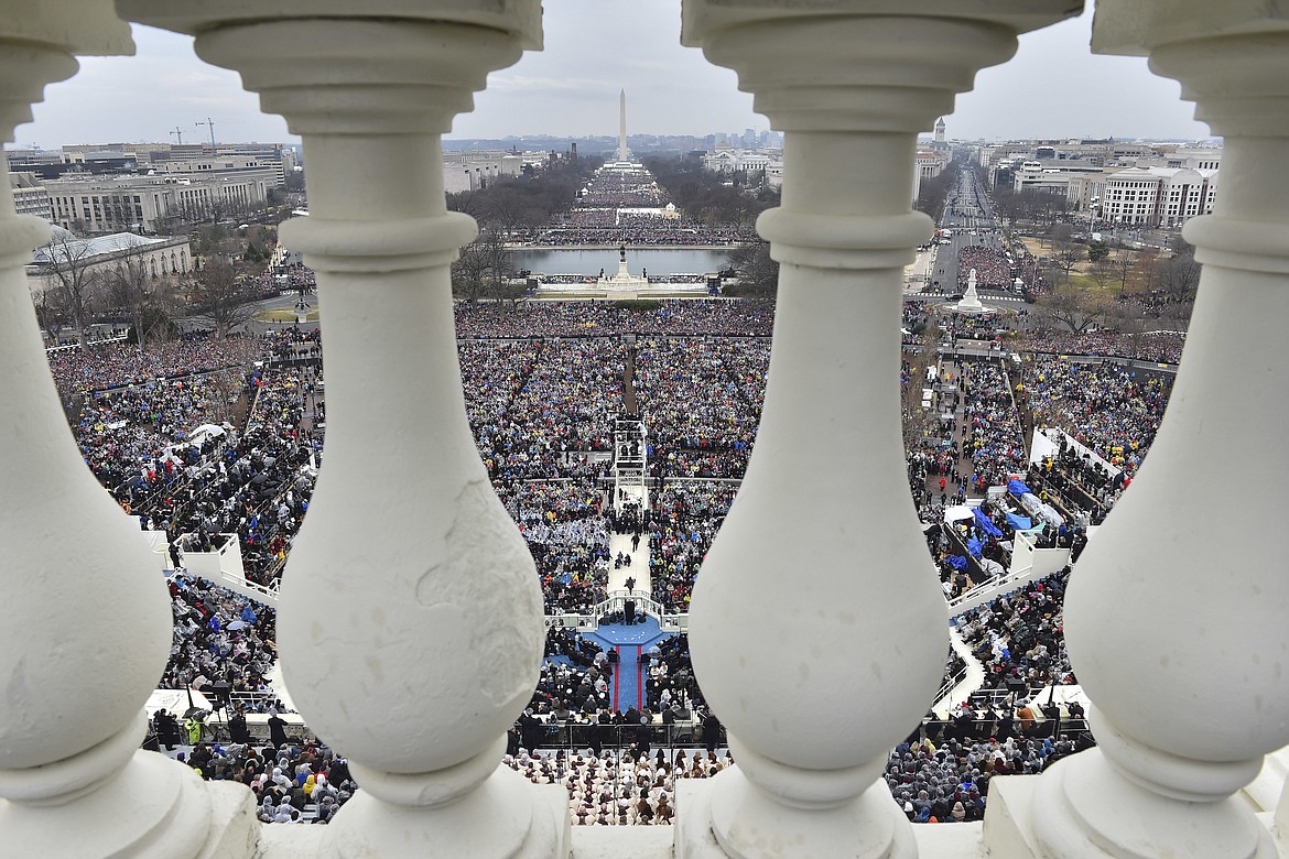 President Donald Trump gives his inaugural address on Capitol Hill in Washington, Friday, Jan. 20, 2017. (Ricky Carioti/The Washington Post, Pool Photo via AP)