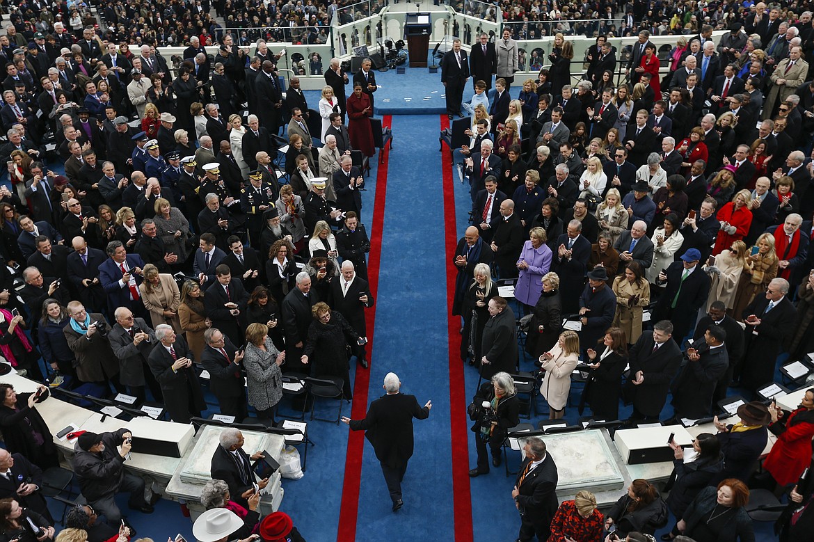 Vice President-elect Mike Pence arrives during the 58th Presidential Inauguration at the U.S. Capitol in Washington, Friday, Jan. 20, 2017. (AP Photo/Carolyn Kaster)