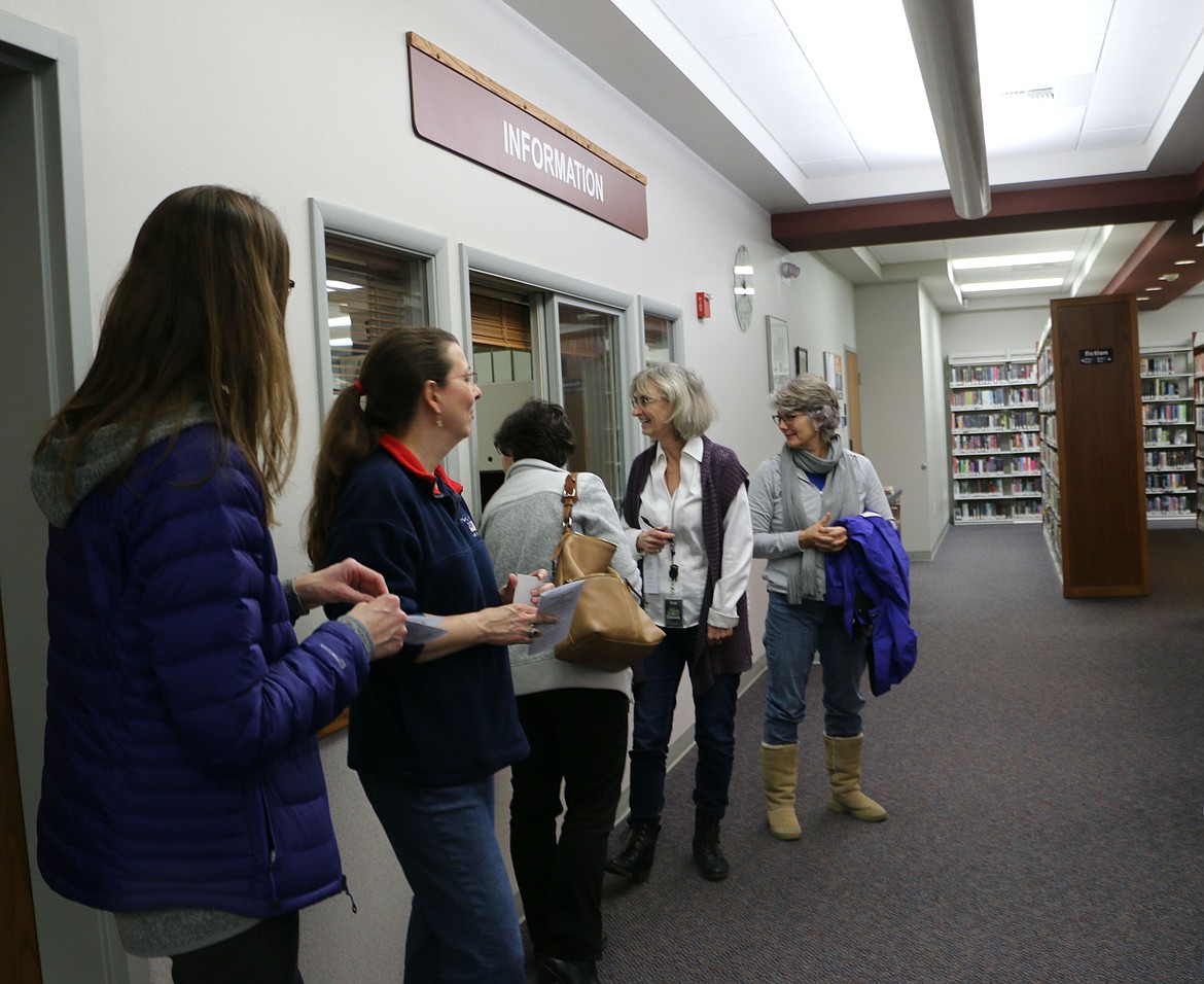 (Photo by MARY MALONE)
Sandpoint High School teachers and staff toured the Sandpoint Library Friday while on a Community Connections business tour, funded by a grant through Panhandle Alliance for Education.