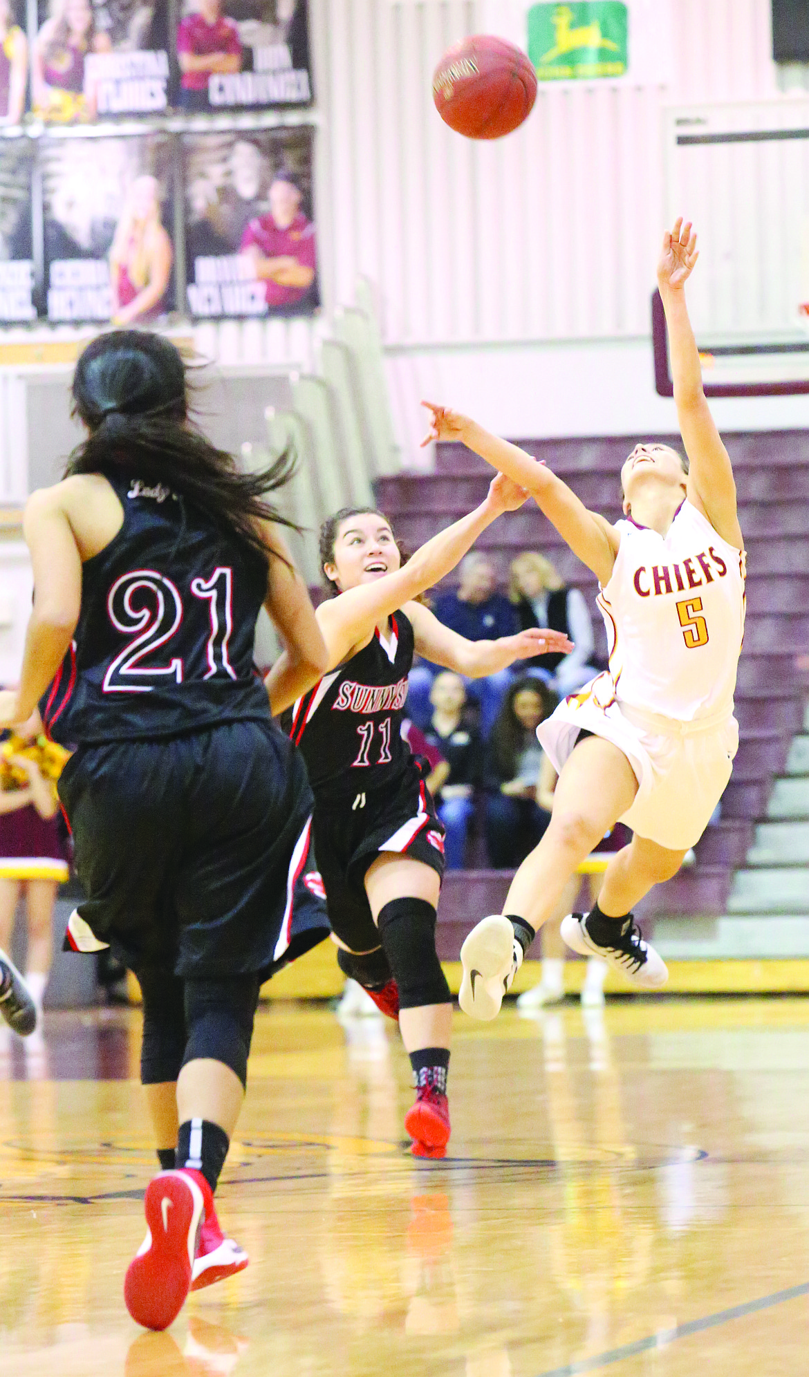 Connor Vanderweyst/Columbia Basin Herald
Moses Lake&#146;s Jamie Loera is fouled on a shot attempt at the end of the first quarter.