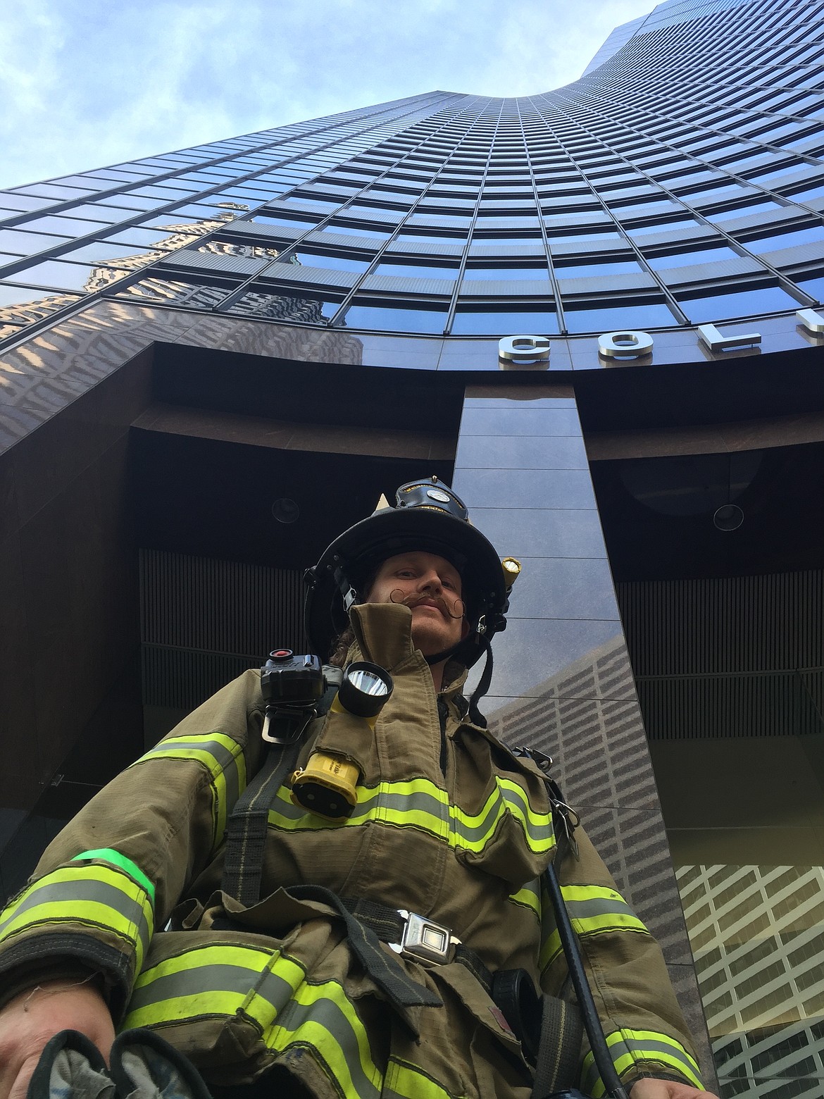 Coeur d’Alene Firefigher and paramedic Scott Robinson stands at the base of the Columbia Center in Seattle during the 2016 Scott Firefighter Stairclimb. Local fire teams will join nearly 2,000 other firefighters who will race up 69 flights of stairs next month to raise funds and awareness for the Leukemia and Lymphoma Society.
Courtesy photo