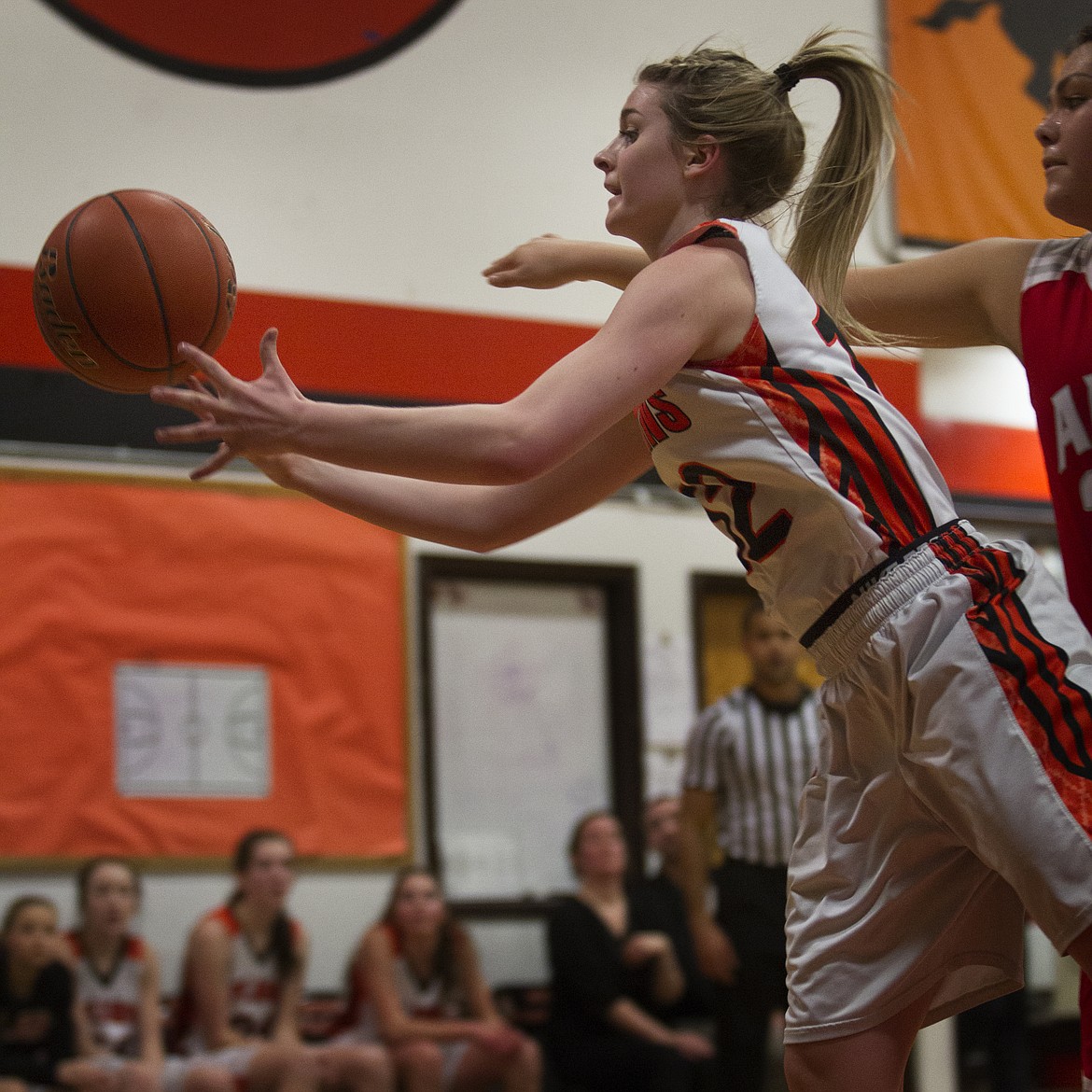 Plains junior Lindsay Laws attempts to save the ball from going out of bounds against Arlee Friday. (Jeremy Weber/Clark Fork Valley Press)
