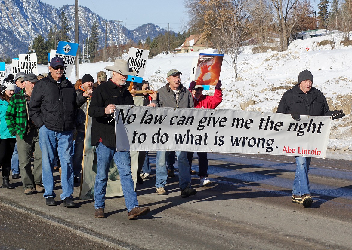 ADULTS AND children participated in the Thompson Falls March for Life, walking down Montana Highway 200 on Friday Jan. 27. (Douglas Wilks/Clark Fork Valley Press)