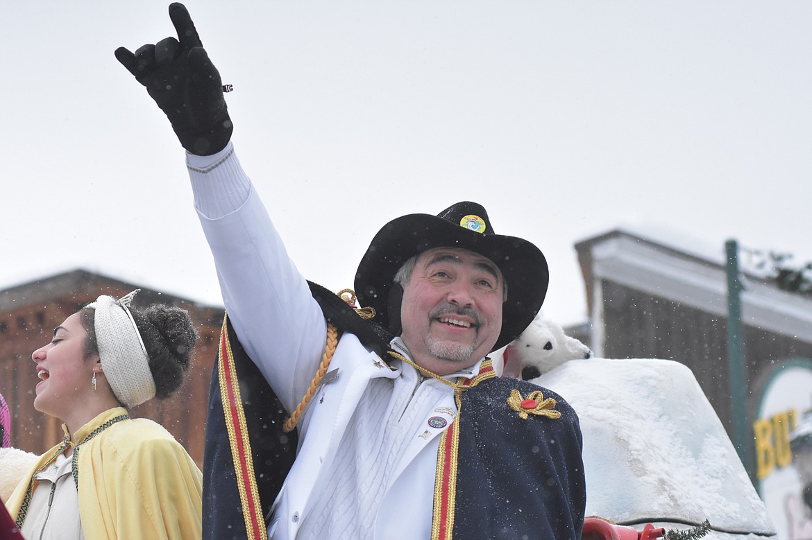 King Url Ross Strauser waves to the crowd Saturday during the 58th annual Whitefish Winter Carnival Grand Parade. This year&#146;s theme was &#147;One Fish, Two Fish, Whitefish&#148; a nod to the many colorful Dr. Seuss children books. (Heidi Desch/Whitefish Pilot)