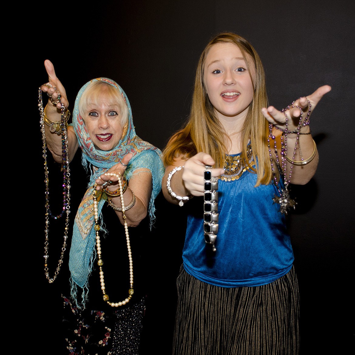 BARBARA GORDON and Lisa Saban play bead sellers in the Bigfork Community Players&#146; &#147;Murder on the Nile.&#148;