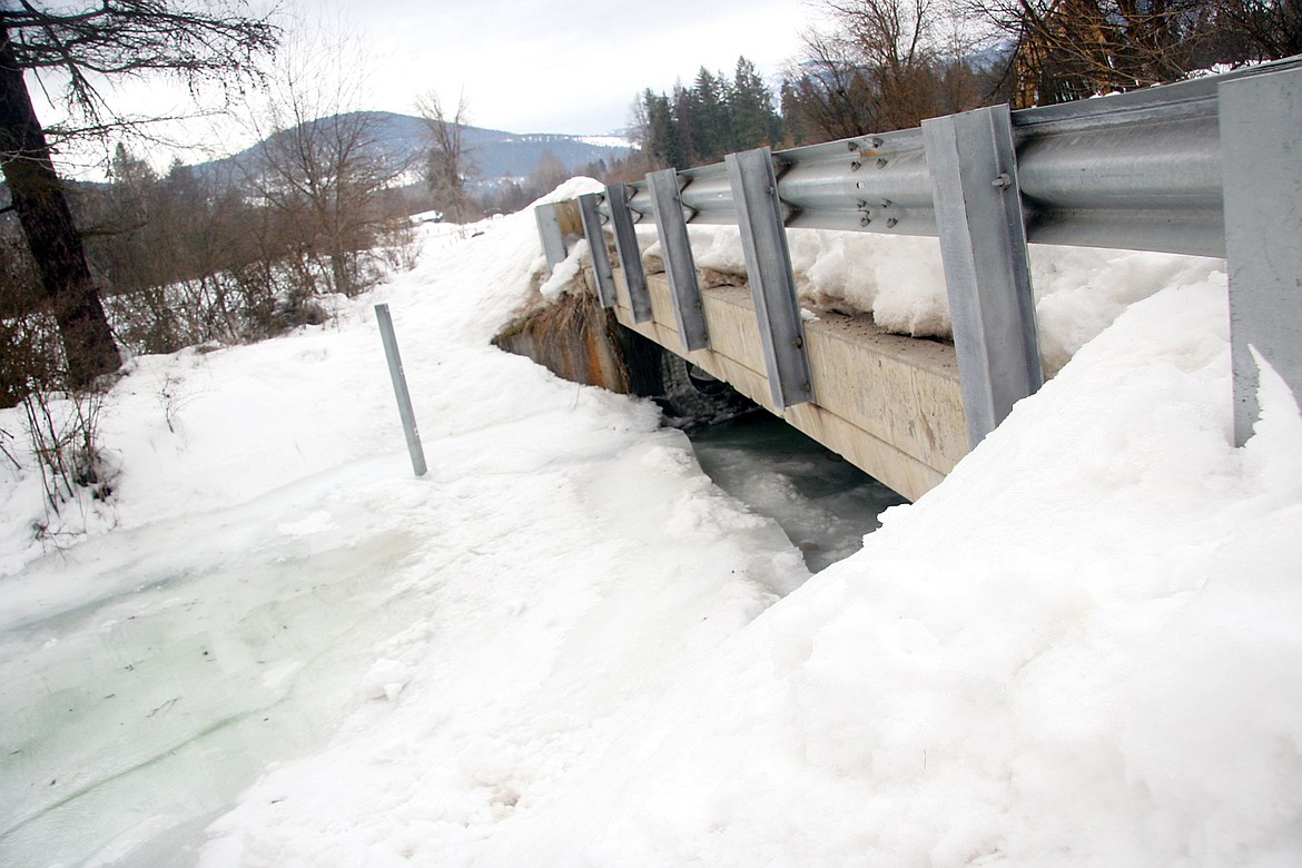 Ice buildup in Flower Creek under one of the bridges on Second Street in Libby. (Bethany Rolfson/TWN)