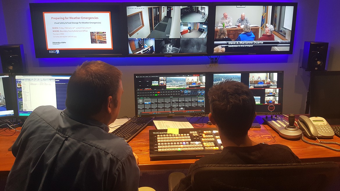 &#151;Courtesy photo
KBCI Studio Engineer Owen Plato, left, and KBCI intern Henry Steiner from the Bonners Ferry High School produce the Bonners Ferry City Council meeting for KBCI Channel 9.