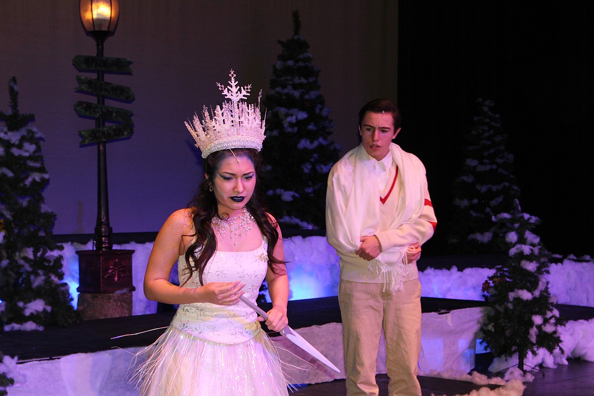 Cheryl Schweizer/Columbia Basin Herald
The White Witch (Cynthia Urena) plots to keep control of Narnia and Edmund (Sam Roeber) in the MLHS production of &#145;The Lion, the Witch and the Wardrobe,&#148; opening Thursday.