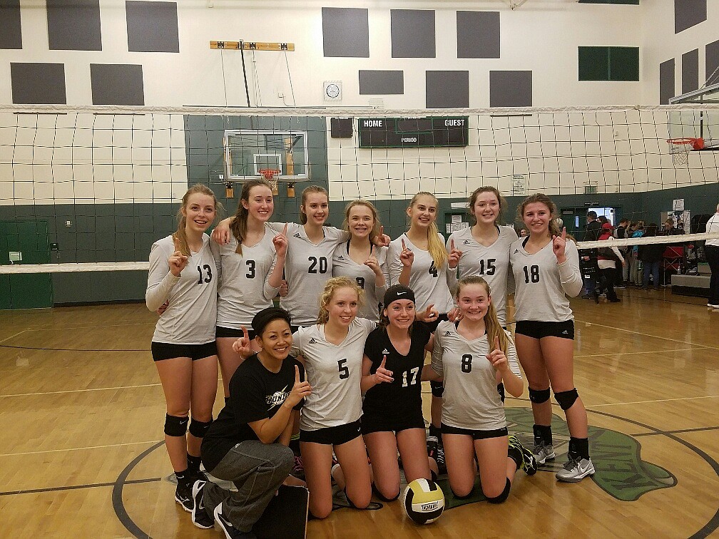 Courtesy photo
The North Idaho Thunder under-15 gold volleyball team took first place at the 2017 President&#146;s Weekend Tournament in Seattle. In the front row from left are coach Hedder Ilustre-Pascua, Kiki Cates, Kylie Marneris and Megan MacKinney; and back row from left, Kate Ducoeur, Emma Fahy, Kayla Freed, Ellie Hatfield, Alexis Keylon, Lili Hare and Sarah Wilkey.