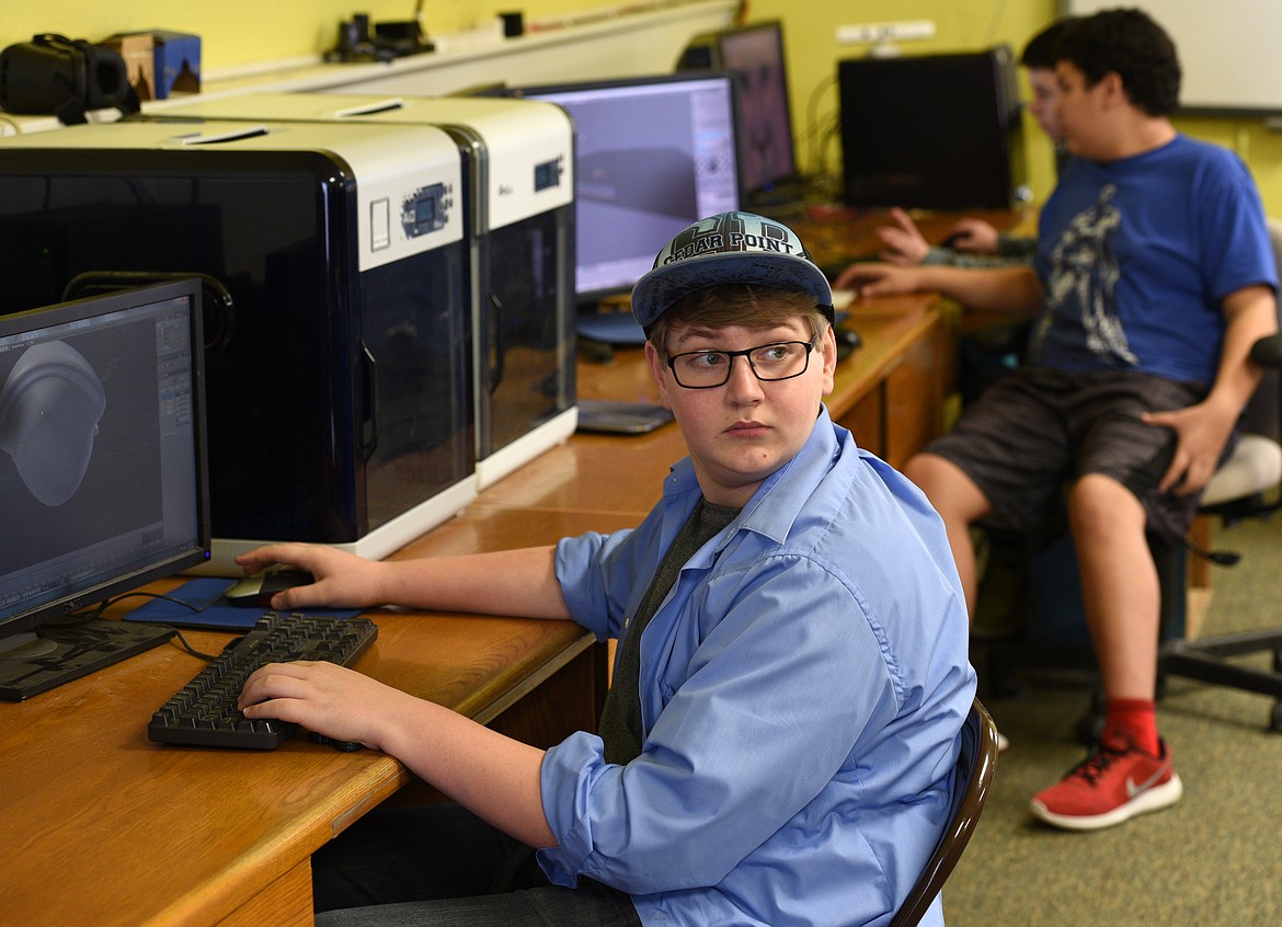 Stillwater Christian eighth-grader Levi Henson designs an alien with a Blender program at the school on Wednesday. (Aaric Bryan/Daily Inter Lake)