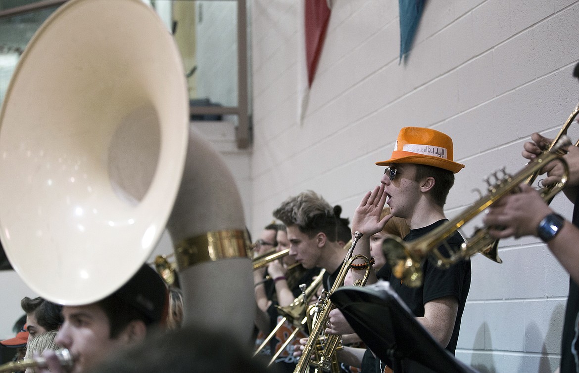 LISA JAMES/ PressThe Post Falls band plays during the boys varsity State 5A Region 1 championship game against Lewiston at Post Falls High School on Tuesday night. Post Falls lost to Lewiston, 48-51.