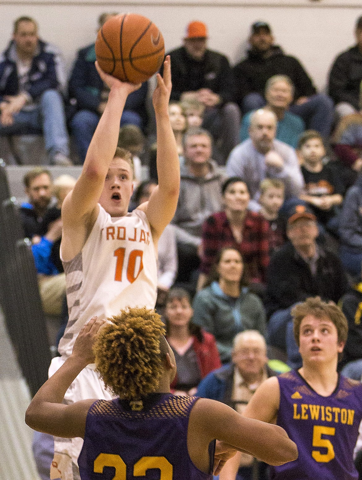 LISA JAMES/ PressTanner McCliment-Call of Post Falls shoots during their State 5A Region 1 championship game against Lewiston at Post Falls High School on Tuesday night. Post Falls lost to Lewiston, 48-51.