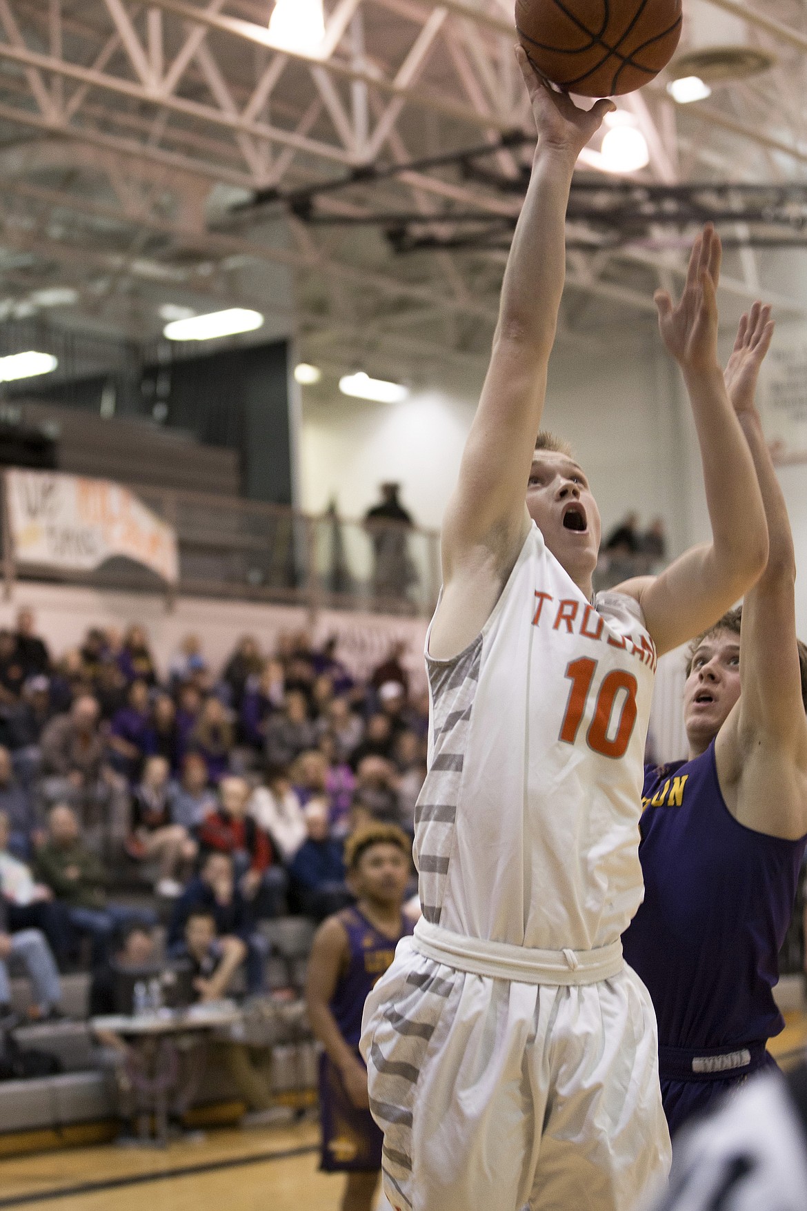 LISA JAMES/ PressTanner McCliment-Call of Post Falls shoots during their State 5A Region 1 championship game against Lewiston at Post Falls High School on Tuesday night. Post Falls lost to Lewiston, 48-51.