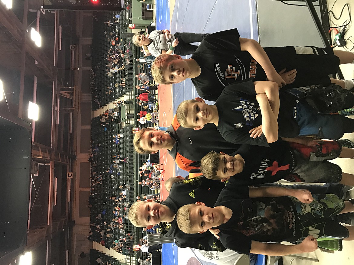 Courtesy photo
Team Real Life wrestlers were in Butte, Mont., along with some 800 other wrestlers this past weekend for the Cyclops Folkstyle Tournament, with the younger wrestlers competing on Saturday and the older wrestlers competing on Sunday. In the front row from left are Damion Hamilton, 2nd; Matthew Hamilton, 2nd; and Rider Seguine, 2nd; and back row from left, Keanyn Degroat, 6th;  Lane Reardon, 6th; and Roddy Romero, 3rd. Lane and Roddy additionally competed in the Mining City middle school tournament in Butte on Saturday, with Lane taking 1st and Roddy taking 2nd.