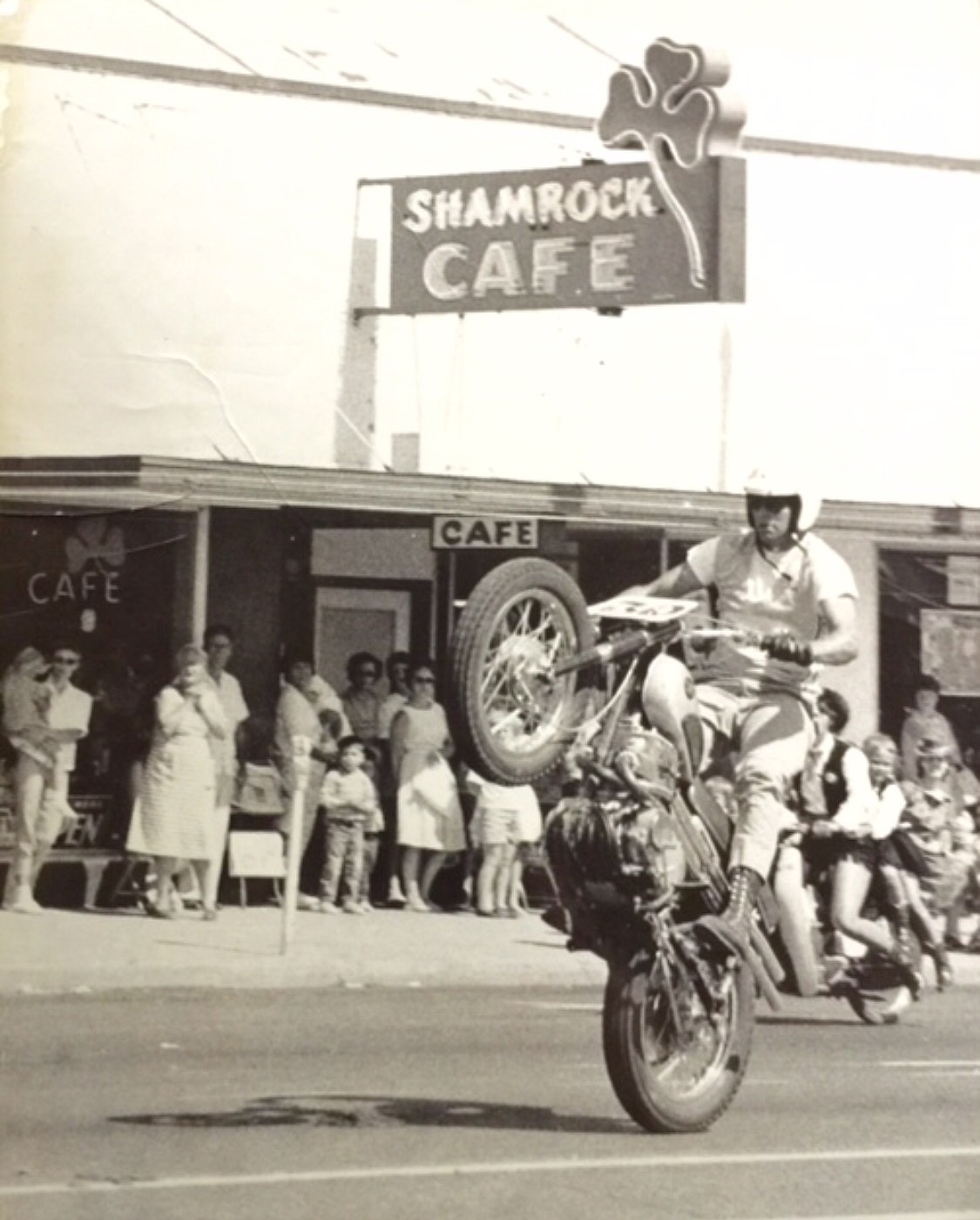 Latham McKay/Evel Knievel Thrill Show and Museum/Courtesy photo
Robert Knievel - better known as Evel Knievel &#8211; rides down Broadway during a 1964 parade. Knievel lived briefly in Moses Lake in the early 1960s, and his longtime friend Ray Gunn still does.