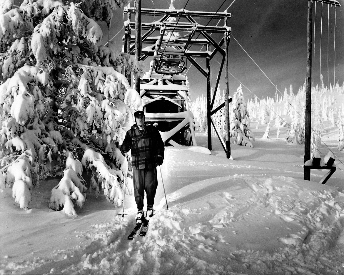 Ed Schenck at the top of the T-Bar lift on Big Mountain. (Courtesy Flathead Valley Ski Education Foundation)