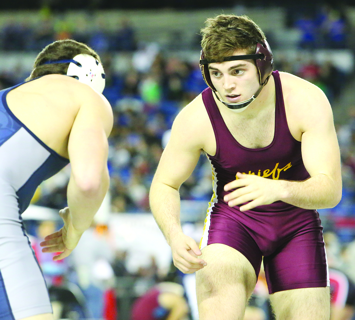 Connor Vanderweyst/Columbia Basin Herald
Moses Lake 182-pounder competes in the state semifinals.