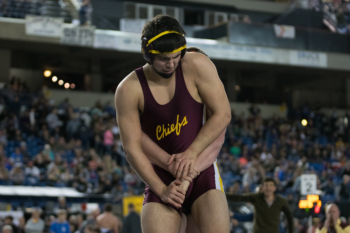 Kennady Schlagel/courtesy photo
Moses Lake&#146;s Payton Castro tries to escape during a match at Mat Classic XXIX.