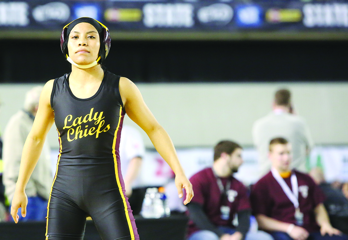 Connor Vanderweyst/Columbia Basin Herald
Moses Lake&#146;s Melanie Flores prepares for her semifinal match.