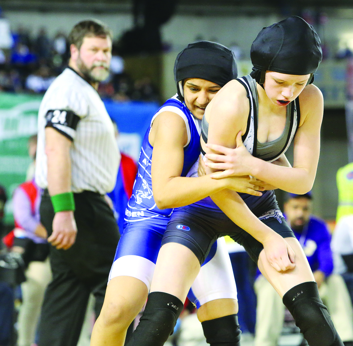 Connor Vanderweyst/Columbia Basin Herald
Warden&#146;s Angelica Vela (blue) competes at Mat Classic XXIX.