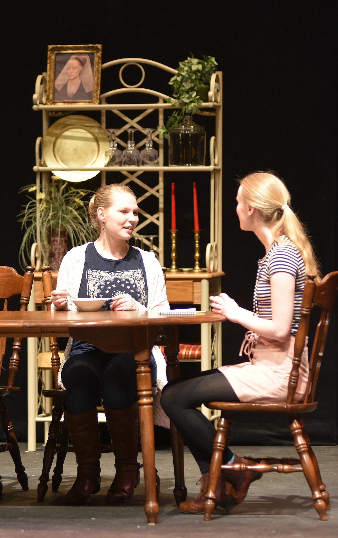 Teigen Tremper and Makkie Haller rehearse a scene together last week at the Whitefish Performing Arts Center.