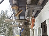 A little bird watches as Lake McDonald Lodge gets a makeover