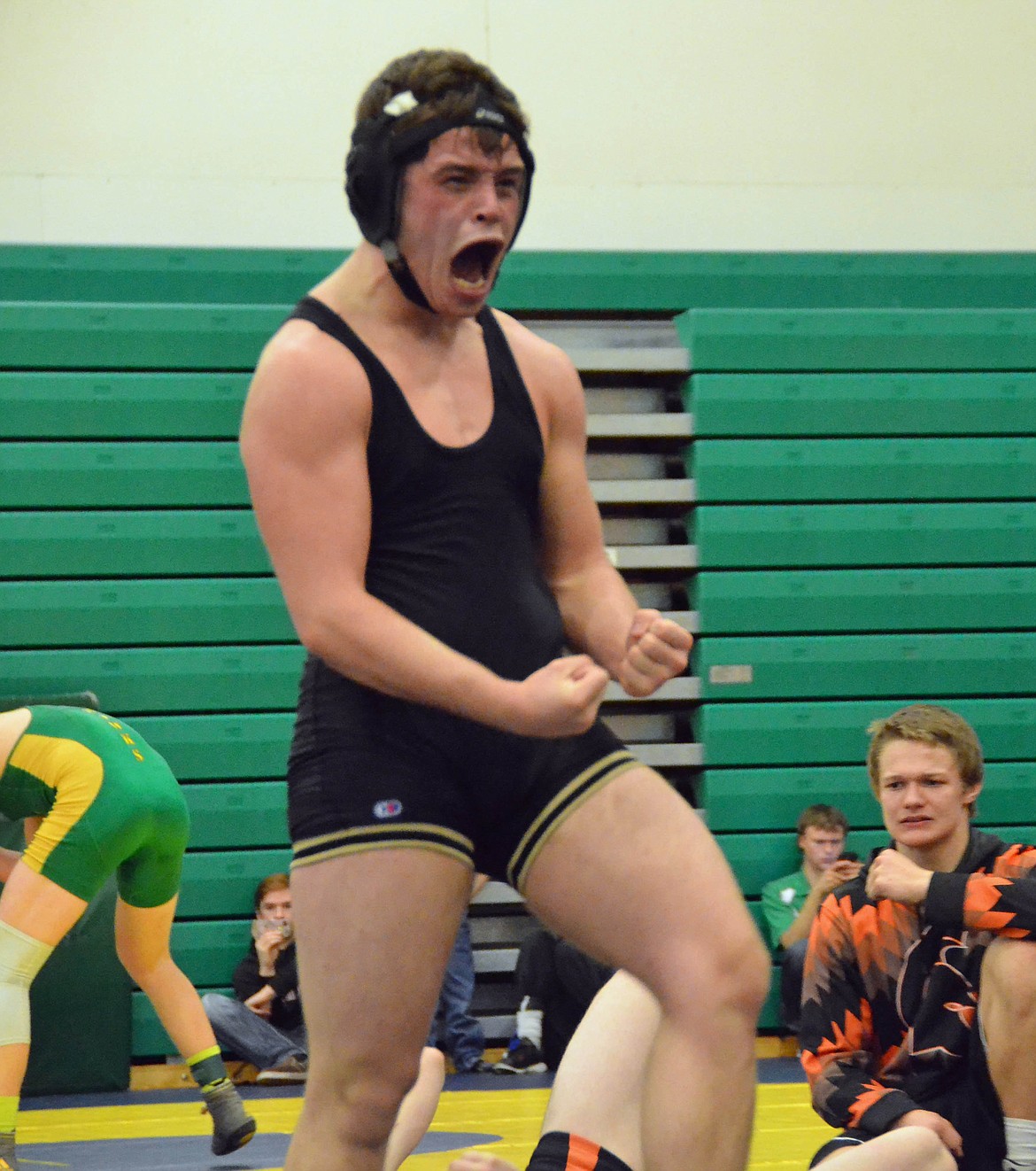 Photo by Amy Stepro
An emotional Anthony Noto celebrates after taking third place and qualifying for the state tournament during last weekend&#146;s district tournament.