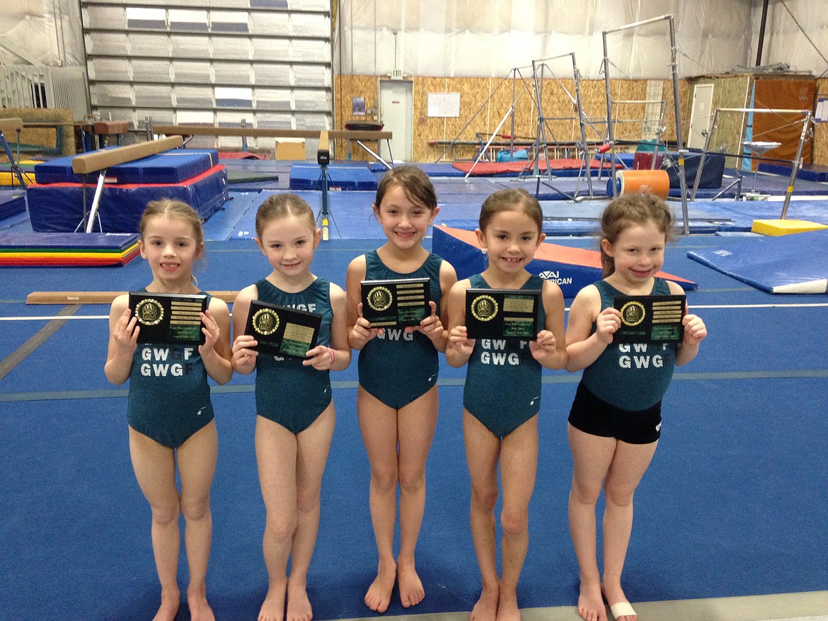 Courtesy photo
Technique Gymnastics who competed at the Great West Gym Fest Feb. 23-26 at The Coeur d'Alene Resort are, from left, Allison Durocher, Viviann Crebs, Bella Pistone, Allie Myhre and Karlie Mosqueda.