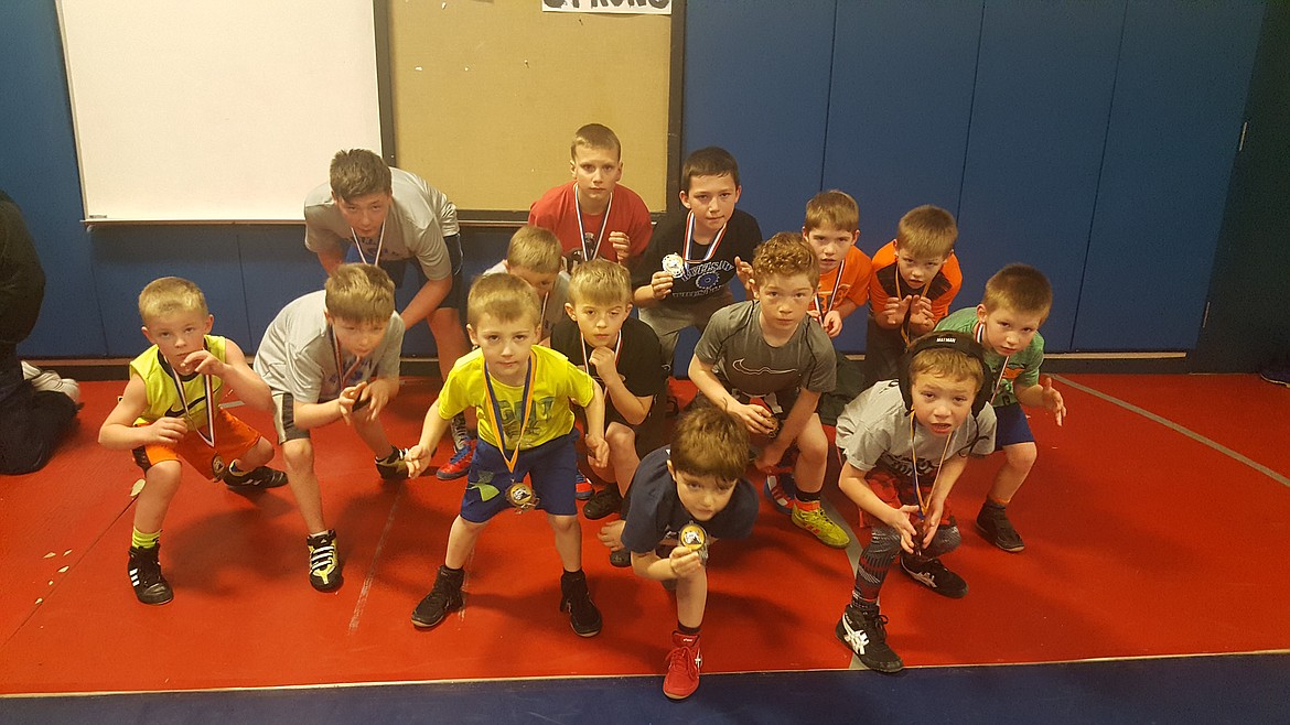 Courtesy photo
Members of the Buzzsaw Wrestling Club competed at the Big Cat Tournament Feb. 25 at Mead, Wash. From left are Carson Hinkleman, Jacob Rutt, James Billingsly, Henry Griffin, Wyatt Carrie, Cole Armstrong, Chase Scribner, Gabe Wullenwaber, Kevin Todd Watson, Brock Armstrong, Tanner Williams, John Griffin, Johnny Stovern and Dallas Hays.